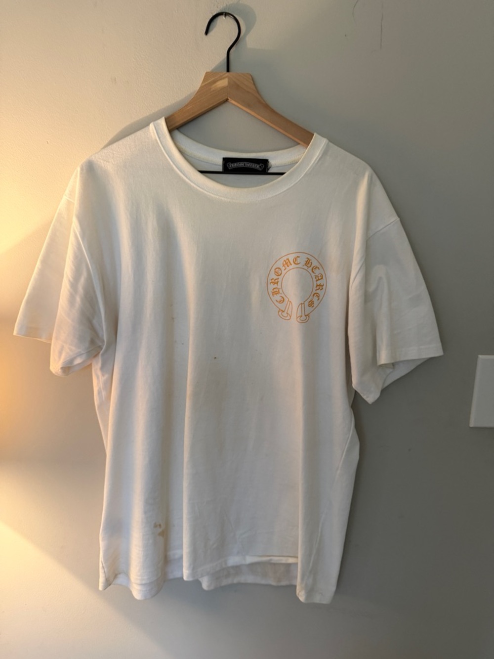 Chrome Hearts Cream White Short Sleeve Tee with Pale Gold Logo